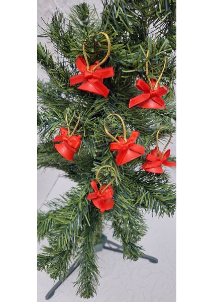 Yılbaşı Ağacı Süsü Kırmızı Çan Süs 3 cm Kırmızı Renk Çam Ağacı Süsü Ipli Çan 6 Adet