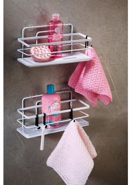2’li Beyaz Yapışkanlı Ayarlanabilir Banyo Rafı, Paslanmaz Kristal Şampuanlık, (Yapıştır/vidala) Lş-01 - Bb indirimleri