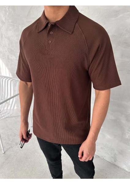 Yakalı Patlı Kısa Kol T-Shirt - Kahverengi fırsatları