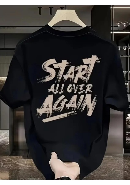 20/1 Penye Compack Start All Over Baskılı Oversize Bisiklet Yaka Kısa Kol T-Shirt - Siyah