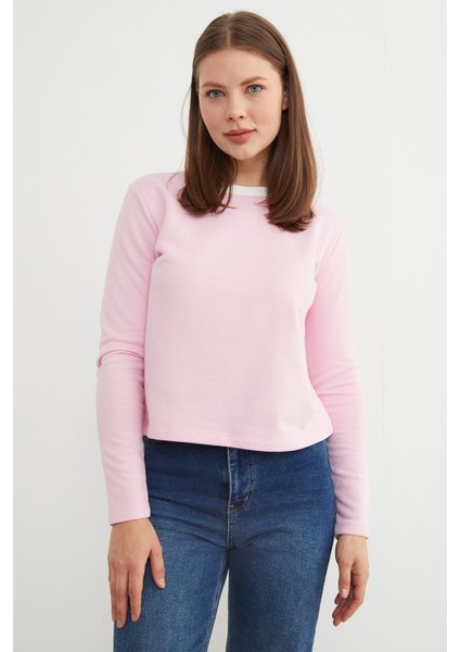 3 Iplik Şardonsuz Yakası Ribanalı Sweatshirt
