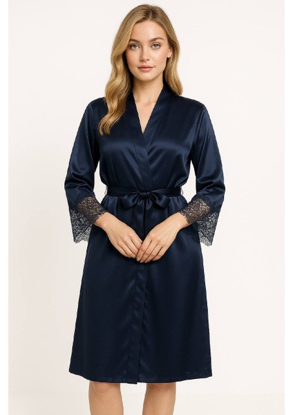 Premium Saten Lacivert 5’li Çeyiz Seti | Özel Kutulu Gecelik, Sabahlık, Şortlu ve Uzun Pijama Takımı