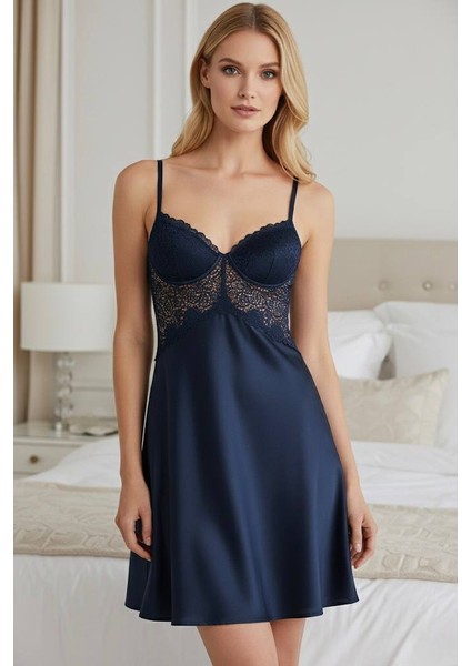 Premium Saten Lacivert 5’li Çeyiz Seti | Özel Kutulu Gecelik, Sabahlık, Şortlu ve Uzun Pijama Takımı modelleri