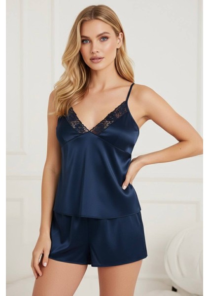 Premium Saten Lacivert 5’li Çeyiz Seti | Özel Kutulu Gecelik, Sabahlık, Şortlu ve Uzun Pijama Takımı fırsatları