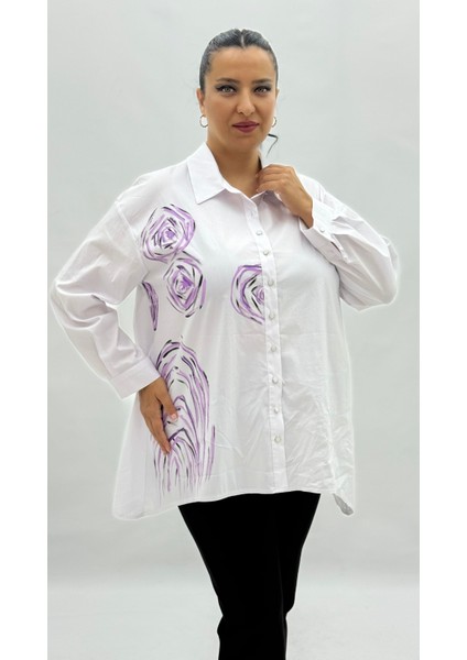 Büyük Beden Pamuklu Düğmeli Uzun Kol Oversize Kadın Gömlek fiyatları