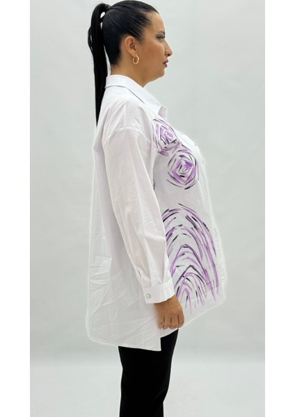 Büyük Beden Pamuklu Düğmeli Uzun Kol Oversize Kadın Gömlek modelleri