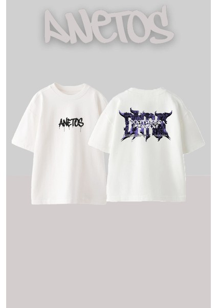 Dontaeed Tasarım Sırt Baskılı Pamuk Beyaz Oversize T-Shirt