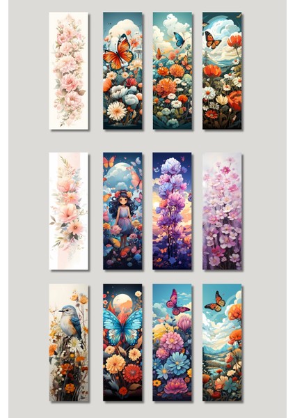 Çiçekli Tasarım Hediyelik 12'li Kitap Ayracı Seti