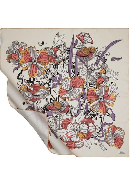 Ipekevi Karnaval Çiçekleri Tivil Ipek Eşarp Krem Nar Çiçeği