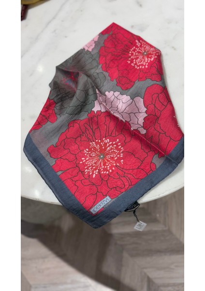 Ipekevi Desenli Tensel Eşarp Vişne Gri