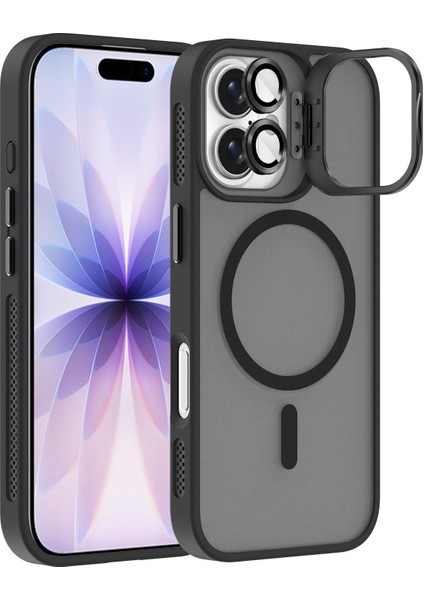 Apple iPhone 17 Lens Hediyeli Kapak Kamera Korumalı Wireless Şarj Özellikli Standlı Premium Kılıf - Siyah fiyatları