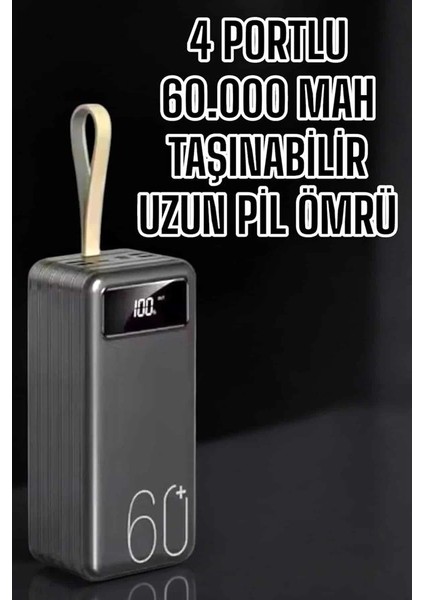 Powerbank 60.000 Mah Hızlı Şarj 4 Çıkışlı Uzun Şarj Süreli Dijital Göstergeli