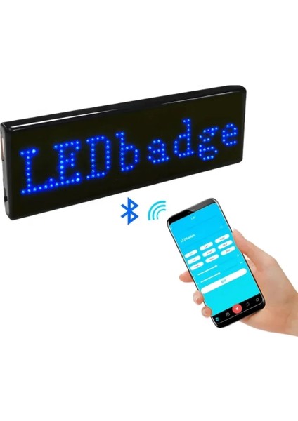 Buğz Matrix Kayan LED Yaka Rozeti Mobil Kontrollü Dijital Etiket 9×3cm modelleri