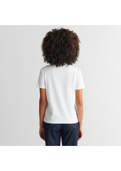 Kadın Beyaz Regular Fit Bisiklet Yaka Logolu T-Shirt fiyatları
