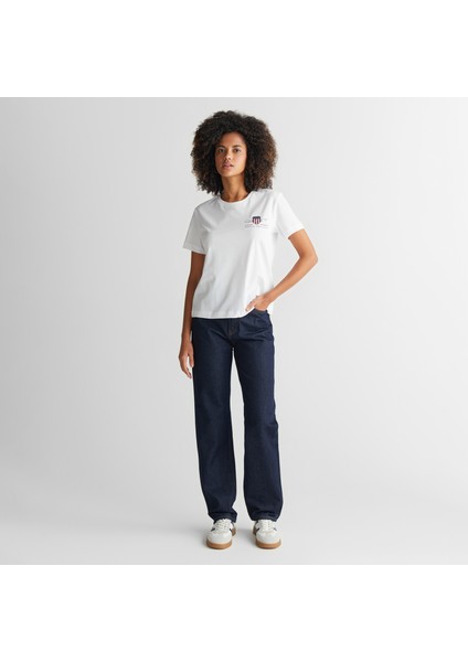 Kadın Beyaz Regular Fit Bisiklet Yaka Logolu T-Shirt modelleri