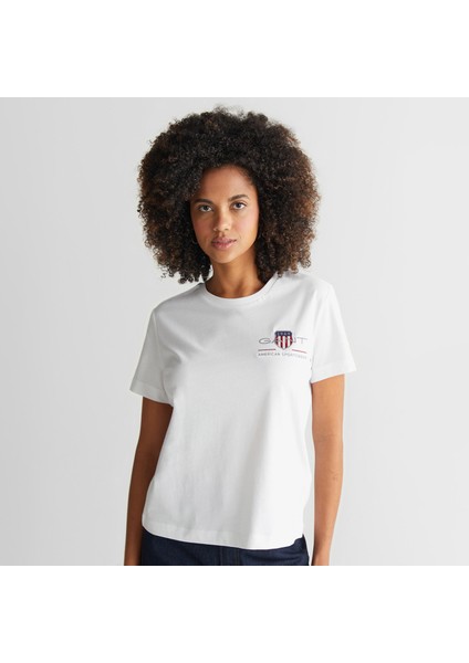 Kadın Beyaz Regular Fit Bisiklet Yaka Logolu T-Shirt fırsatları