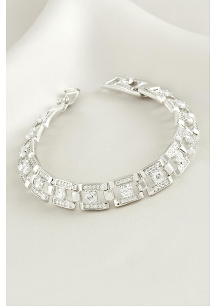 Xuping Kare Zirkon Taşlı Lüks Çelik Bileklik