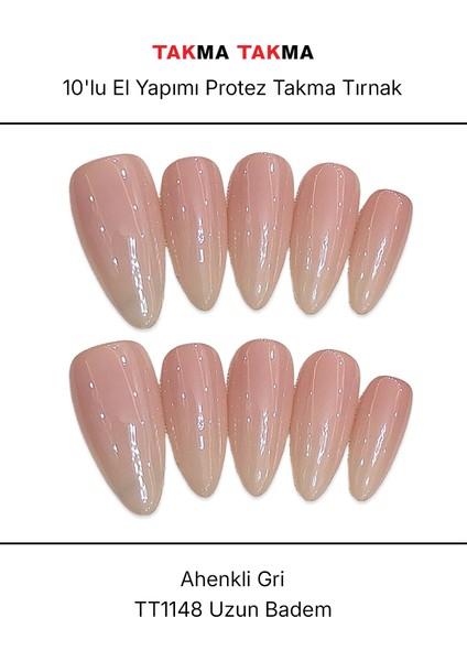 10'lu Gri Uzun Balerin TT1148 Tekrar Kullanılabilir El Yapımı Protez Takma Tırnak - Gri-S modelleri