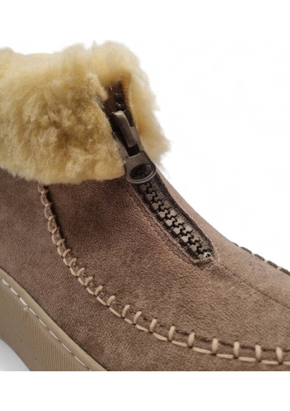 Kadın Kalın Taban Kürk Astarlı Önden Fermuarlı Bot Vizon - 36 fırsatları