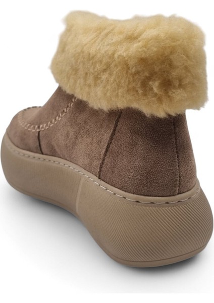 Kadın Kalın Taban Kürk Astarlı Önden Fermuarlı Bot Vizon - 36