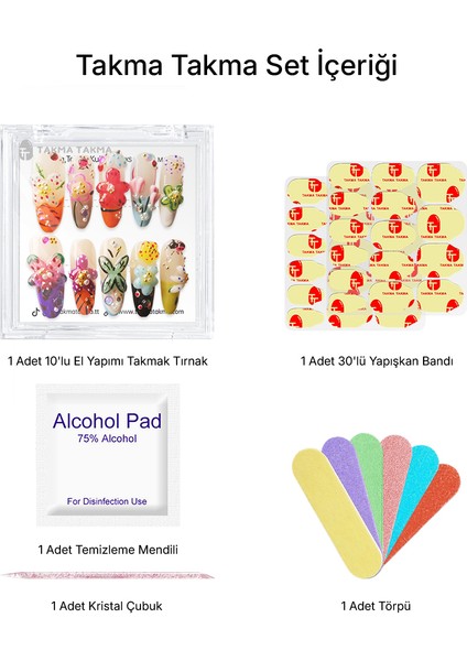 10'lu Renkli Uzun Oval TT1328 Tekrar Kullanılabilir El Yapımı Protez Takma Tırnak - Renkli-M modelleri