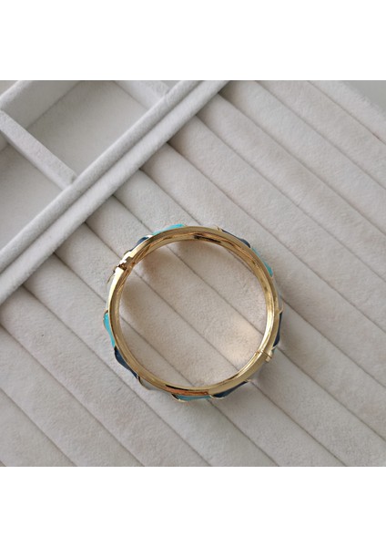 Mavi Turkuaz Renkli Desenli Gold Kaplama Mineli Kelepçe,vintage Kadın Bileklik fiyatları