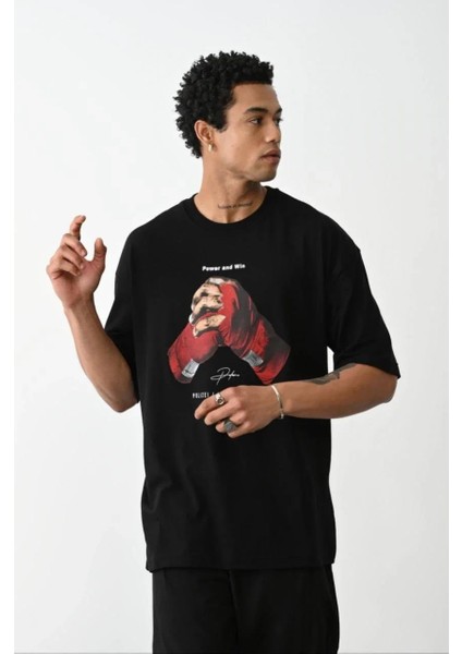 Unisex Baskılı Oversize T-Shirt - Siyah fiyatları