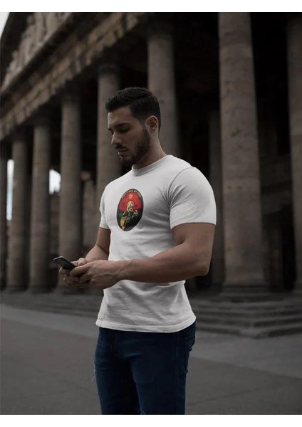 Unisex Bisiklet Yaka Baskılı Oversize T-Shirt - Beyaz