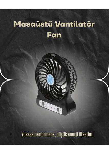 bulurum şarjlı usb fan – masaüstü mini vantilatör, taşınabilir, ışıklı, 3 kademeli, sessiz