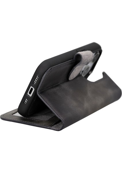 Apple iPhone 15 Uyumlu Deri Cüzdanlı Kılıf Mwwn VS4EF Gri modelleri