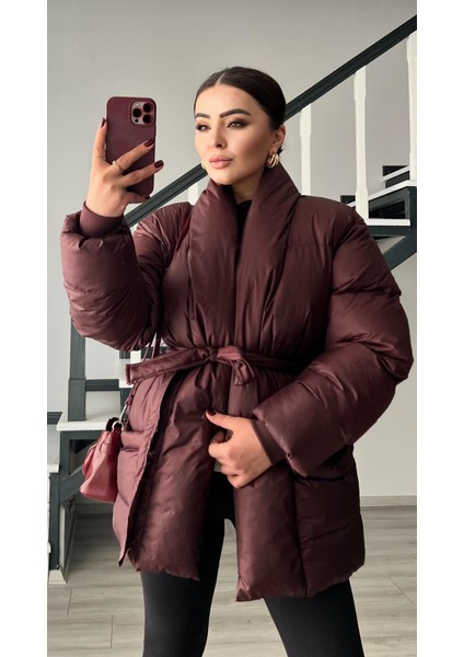 Bordo Kruvaze Kuşaklı Şişme Mont fırsatları