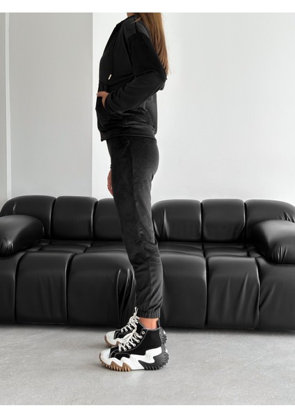 Kadife Kumaş Kapüşonlu Eşofman Takımı – Rahat Fit Günlük Şık Takım | Velvet Zip Hoodie Tracksuit Set