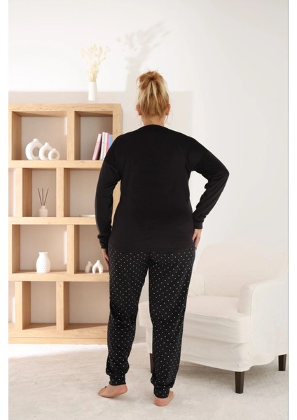 Kadın Büyük Beden Yumuşak Kadife Siyah Pijama Takımı modelleri