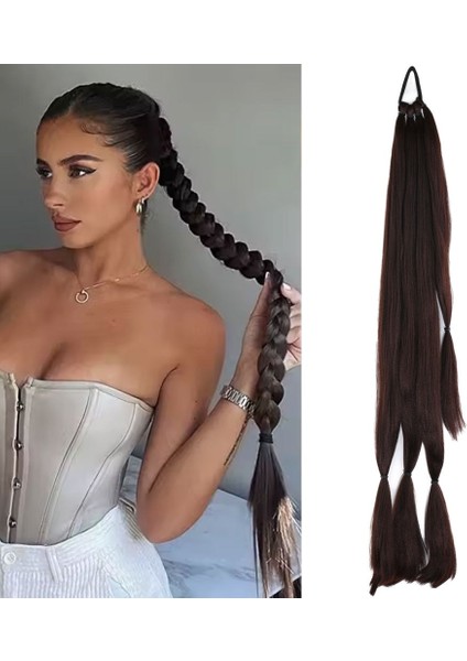 Üçlü Örgü Tokalı At Kuyruğu / Kahverengi