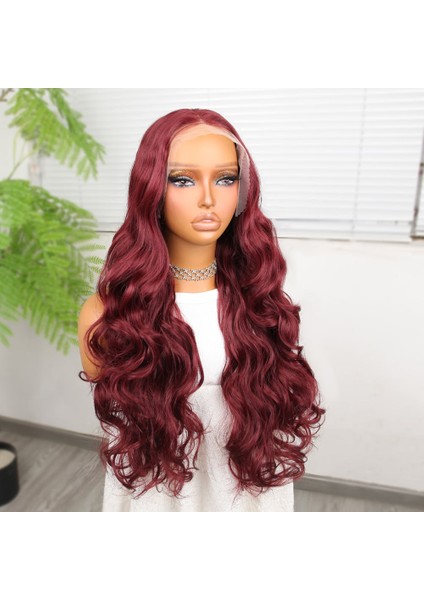 Gür Yoğun Su Dalgalı Koyu Kızıl Fiber Sentetik Uzun Tül Peruk fiyatları