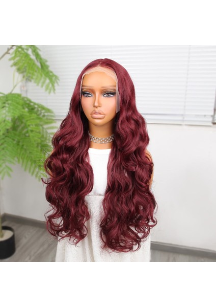 Gür Yoğun Su Dalgalı Koyu Kızıl Fiber Sentetik Uzun Tül Peruk modelleri
