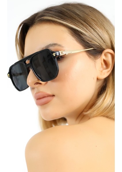 Kadın Siyah Retro UV400 Güneş Gözlüğü Gold Sap WP25-19 C2 modelleri
