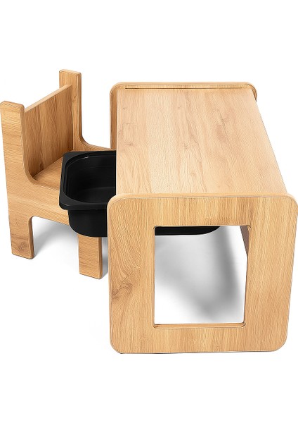 Tek Kişilik Çocuk Oyun, Aktivite ve Etkinlik Masası, Ceviz-Siyah, 18MM 1.sınıf Mdf