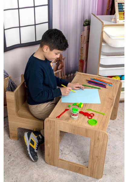 Tek Kişilik Çocuk Oyun, Aktivite ve Etkinlik Masası, Ceviz-Siyah, 18MM 1.sınıf Mdf fırsatları