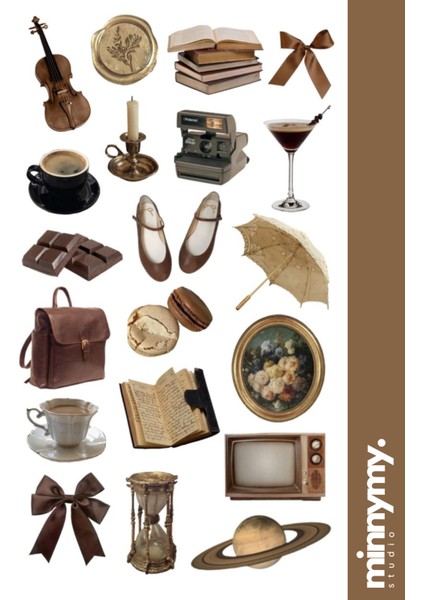 Brown Collection Sticker, Çıkartma, Ajanda, Günlük, Planlayıcı, Bullet Journal ,scrapbook