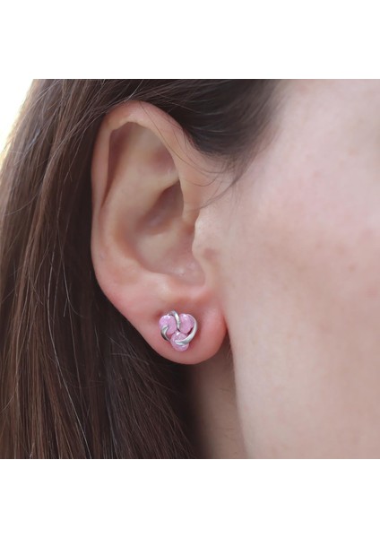 Pembe Kuvars Taşlı Gümüş Nokta Küpe modelleri