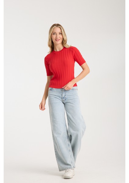 Fit Kesim Çizgili Triko Bluz