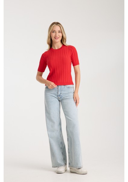 Fit Kesim Çizgili Triko Bluz fiyatları