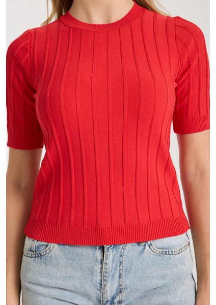 Fit Kesim Çizgili Triko Bluz