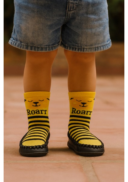 Çocuk Makosen Soket Çorap Patik Panduf – Kaydırmaz Ev & Anaokulu Ayakkabısı Sarı