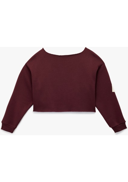 Uzun Kollu Baskılı Kayık Yaka Oversize Crop Sweatshirt fırsatları