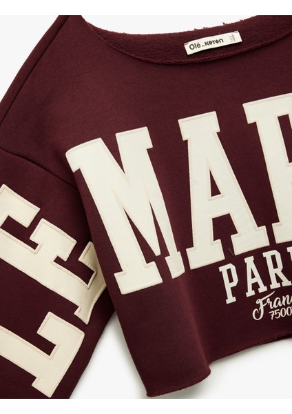 Uzun Kollu Baskılı Kayık Yaka Oversize Crop Sweatshirt indirimleri