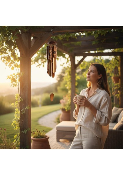 Çiçek Desenli Otantik Coconut Kapaklı El Yapımı Doğal Bambu Rüzgar Çanı 50CM Balkon Dekoru Hediyelik fiyatları