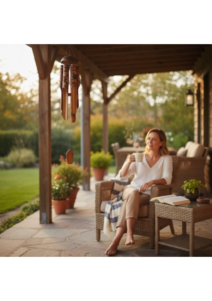 Çiçek Desenli Otantik Coconut Kapaklı El Yapımı Doğal Bambu Rüzgar Çanı 50CM Balkon Dekoru Hediyelik modelleri