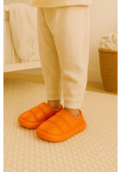 Peluş Içi Yünlü Kışlık Panduf Turuncu Çocuk Ev Terliği